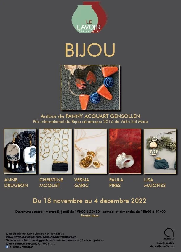 affiche de l'exposition Bijou autour de Fanny Acquart Gensollen au Lavoir de Clamart